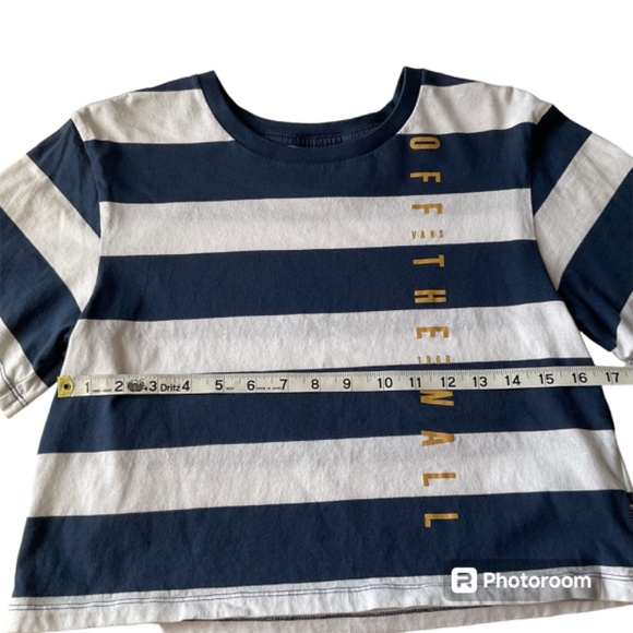 VANS Crop Top Shirt Off The Wall 1966 GOLD Graphic Logo Striped Womens Sz Small - Picture 7 of 11